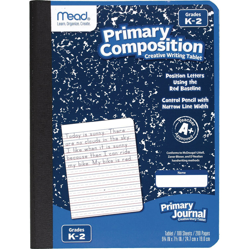 Mead Composition Notebooks, 9.75" x 7.5", Primary Ruled, 100 Sheets, Blue Marble, 3/Bundle (MEA09902-3)