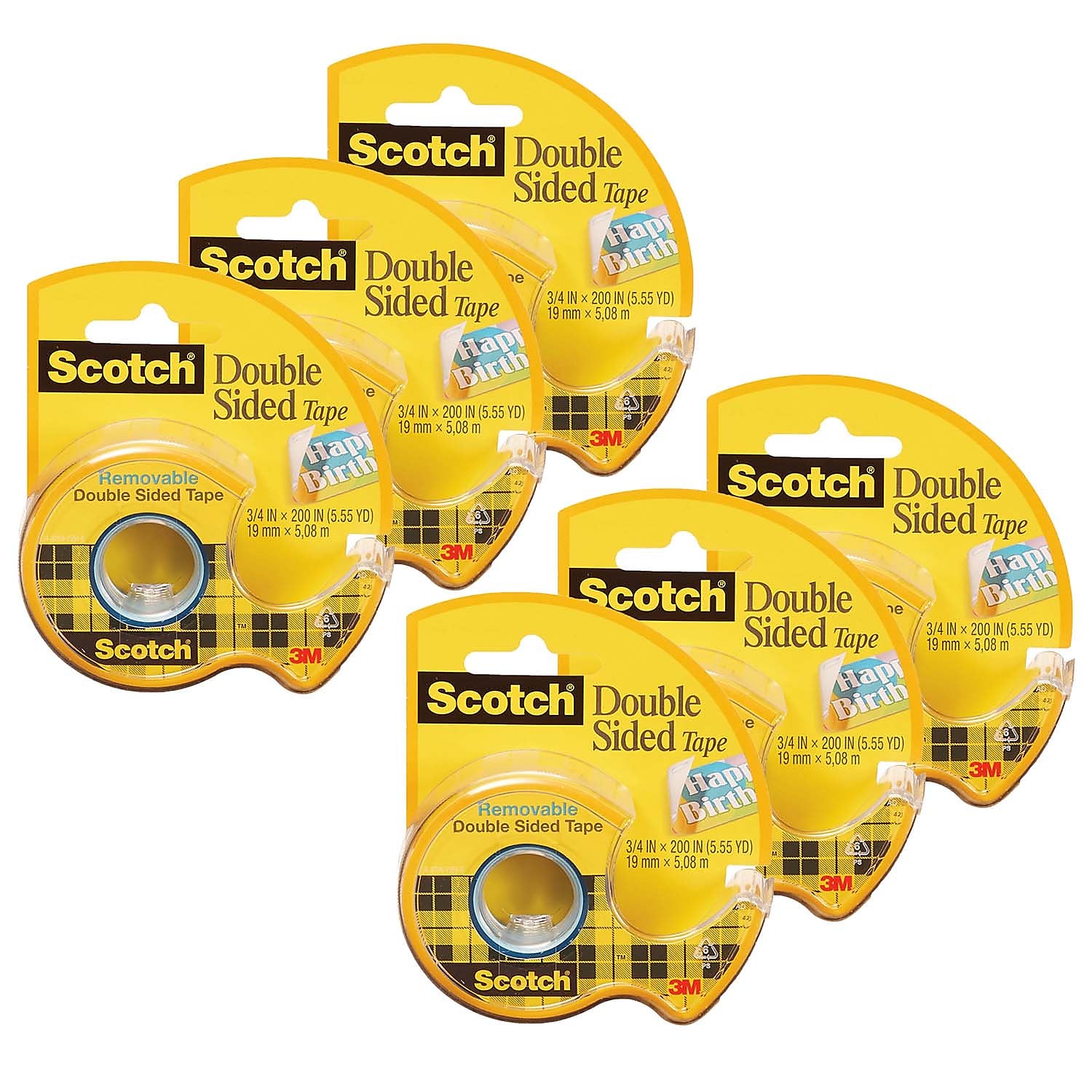Scotch Removable Double Sided Tape, 3/4" x 5.5 yds., Clear, 6 Rolls (MMM238-6)
