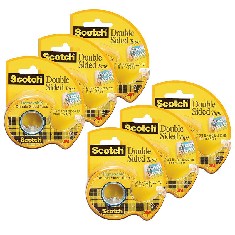 Scotch Removable Double Sided Tape, 3/4" x 5.5 yds., Clear, 6 Rolls (MMM238-6)