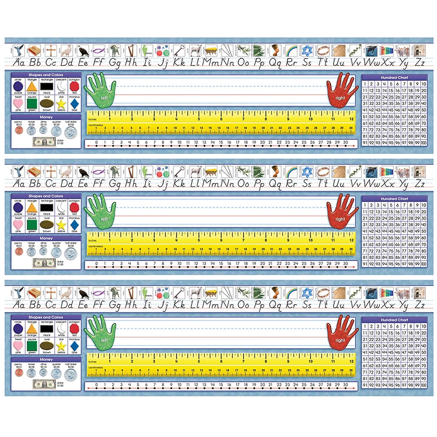 North Star Teacher Resources Traditional Manuscript Primary Desk Plates, 19" x 5", 36 Per Pack, 3 Packs (NST9003-3)