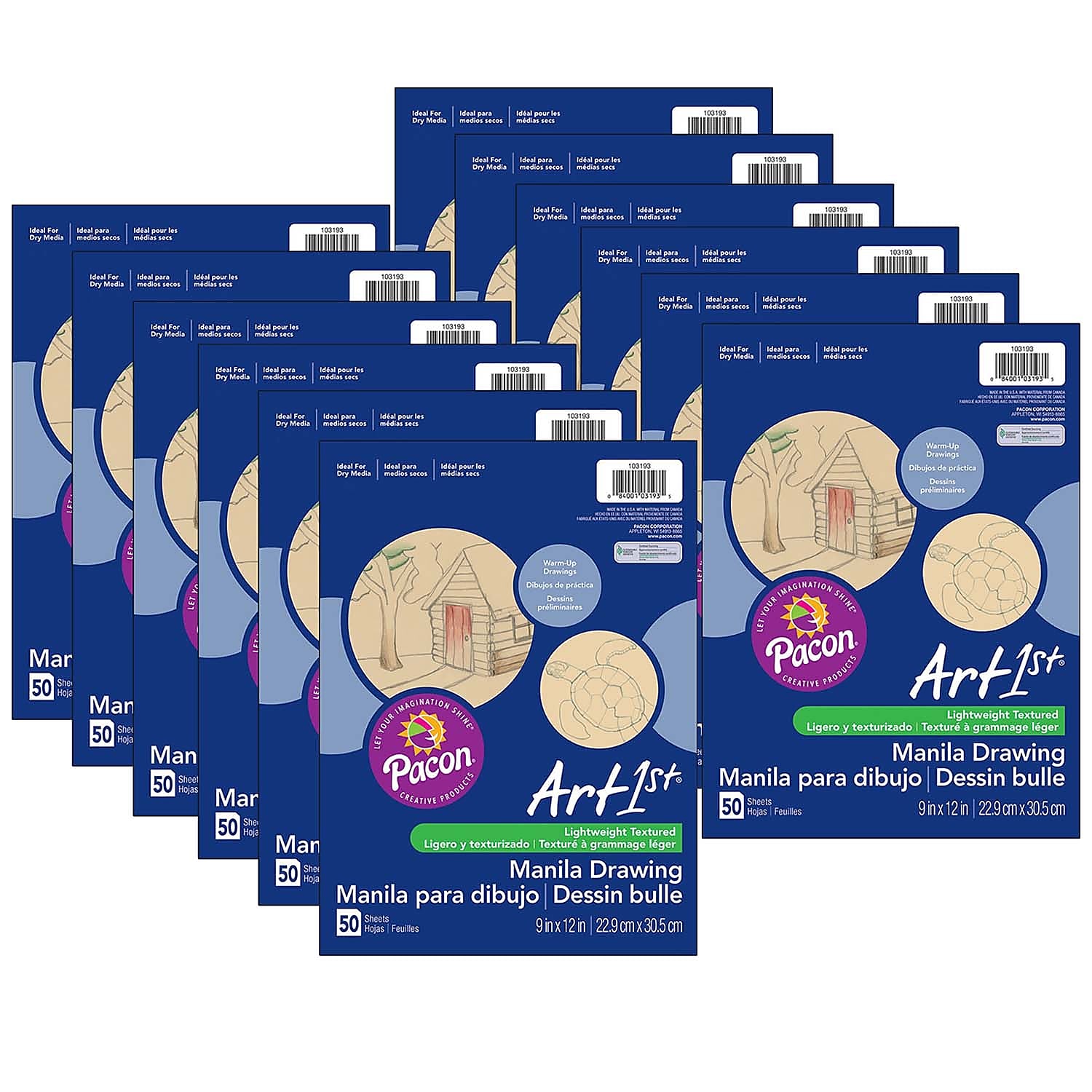UCreate® Standard Weight Drawing Paper, 9" x 12", Manila, 50 Sheets Per Pack, 12 Packs (PAC103193-12)