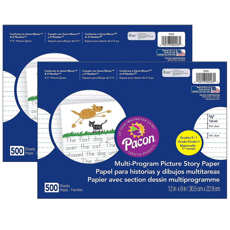 Pacon Multi-Program Picture Story Paper, 9" x 12", White, 500 Sheets/Pack, 2/Pack (PAC2423-2)