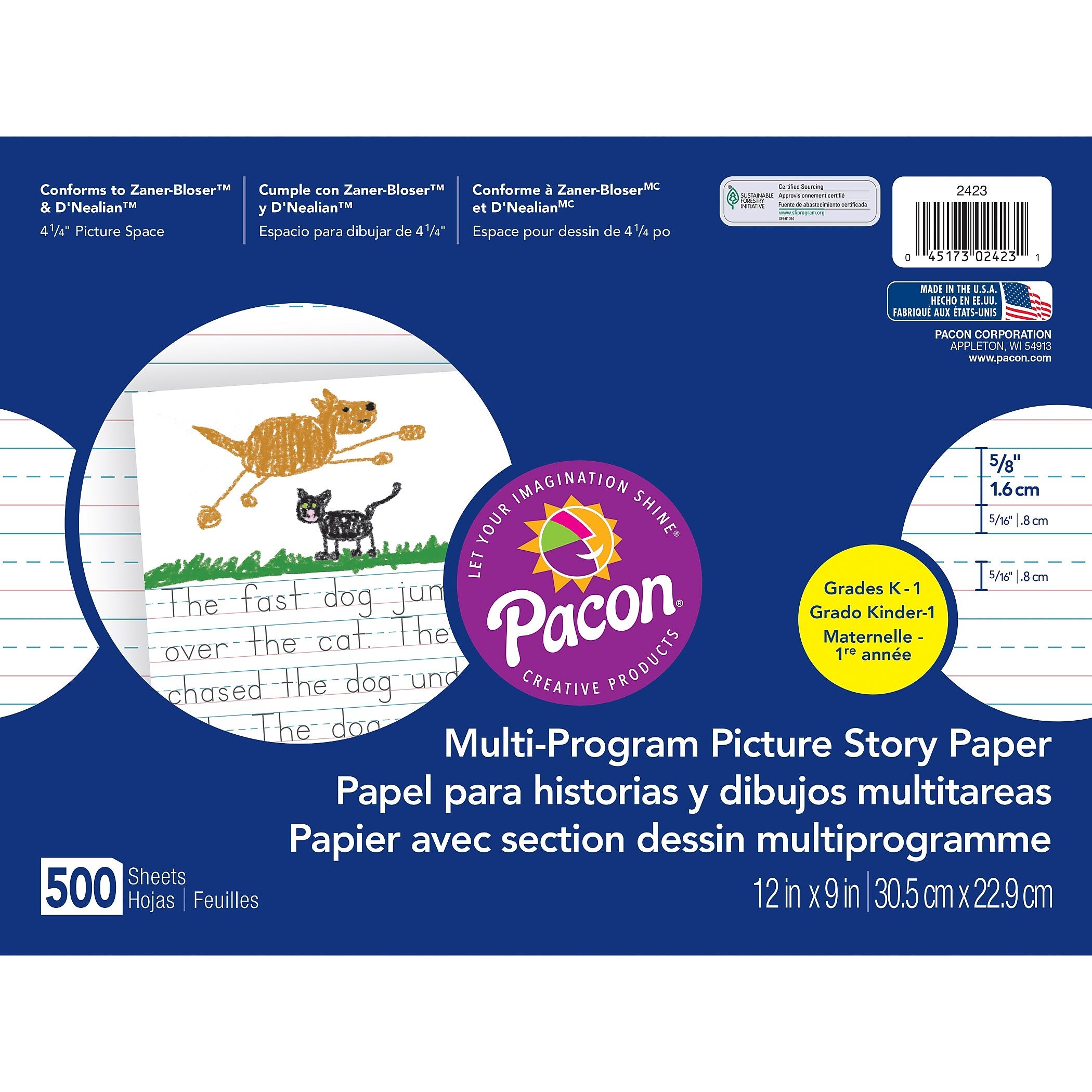 Pacon Multi-Program Picture Story Paper, 9" x 12", White, 500 Sheets/Pack, 2/Pack (PAC2423-2)