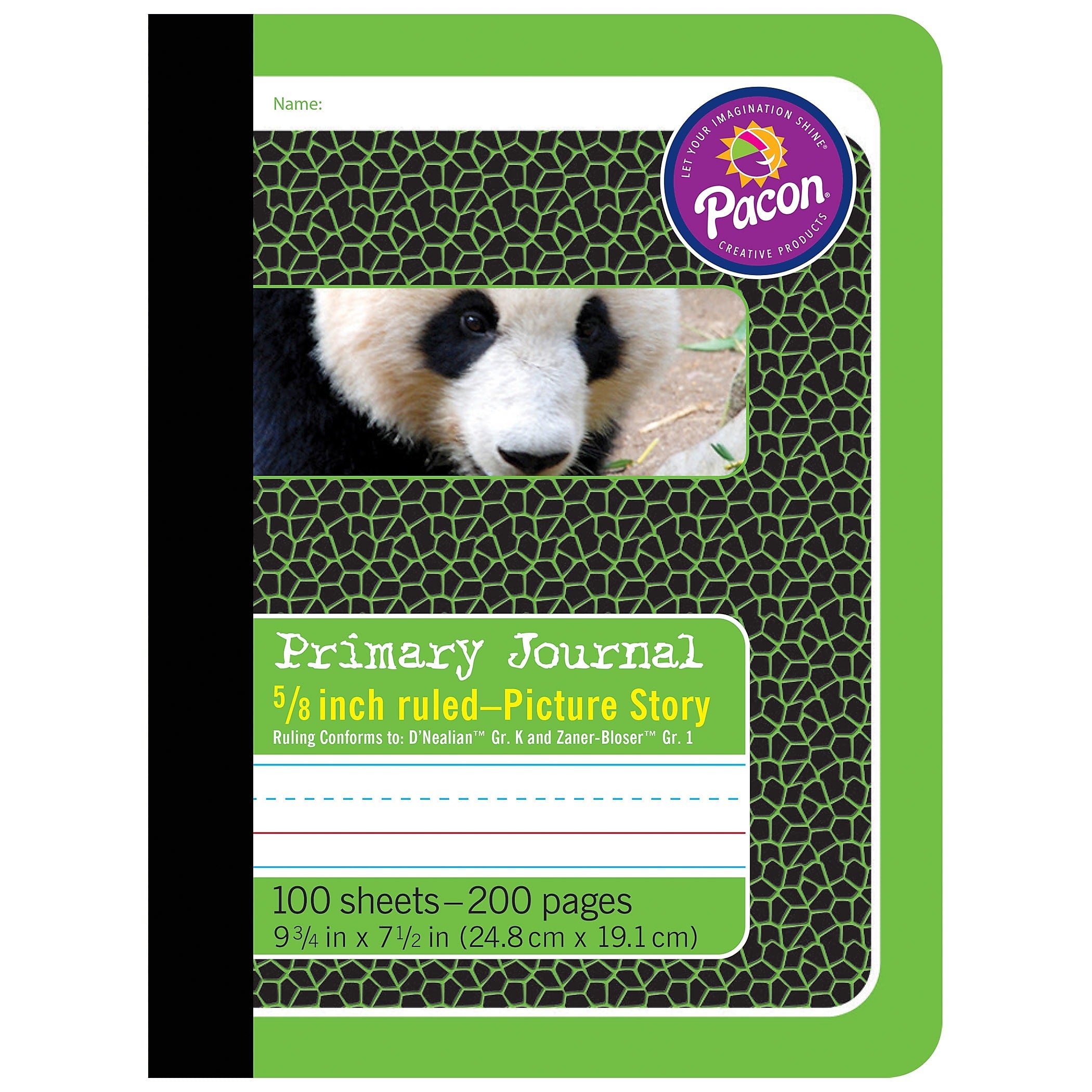Pacon Composition Notebooks, 9.75" x 7.5", Primary Ruled, 100 Sheets, Green Panda, 6/Bundle (PAC2428-6)