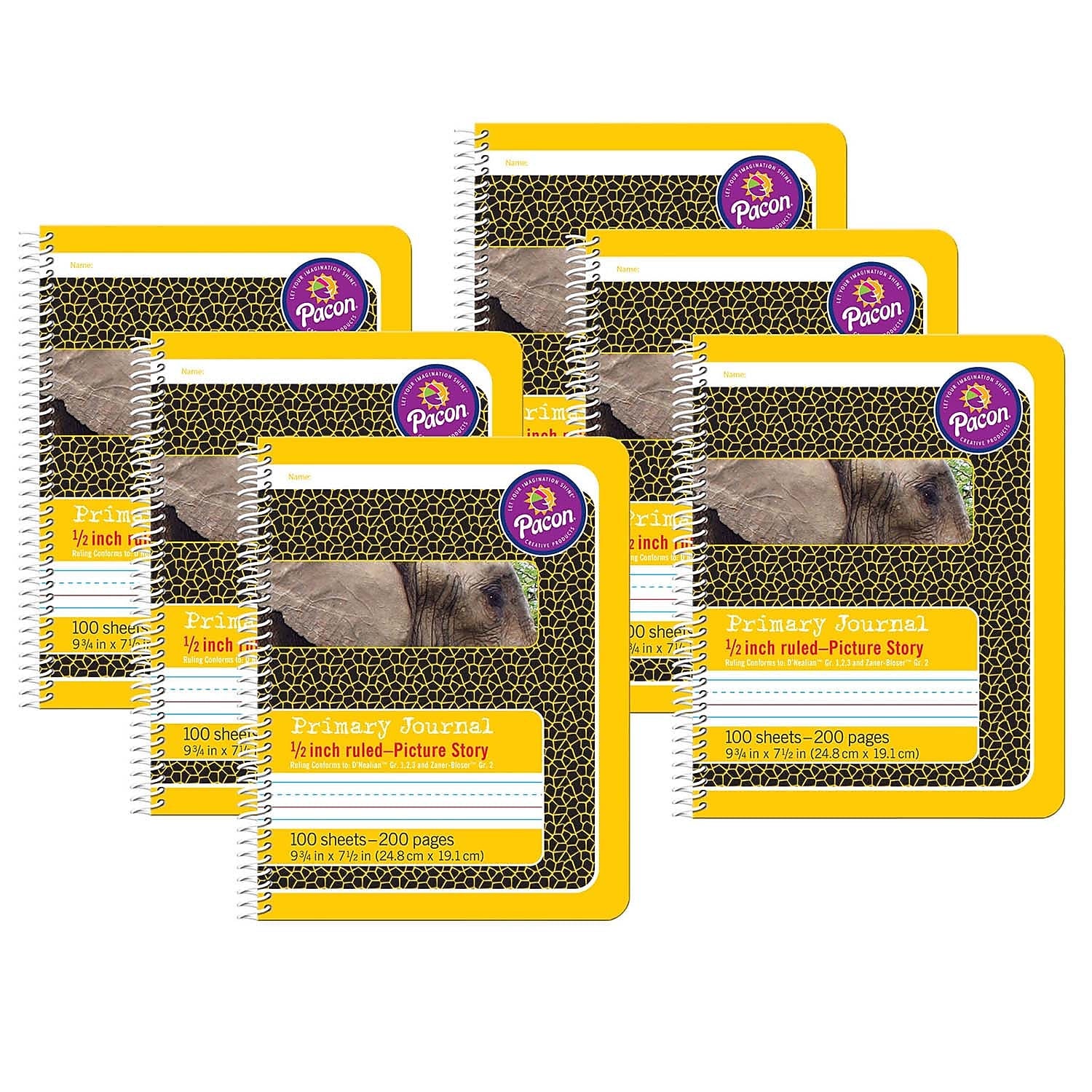 Pacon Composition Notebooks, 7.5" x 9.75", Wide Ruled, 100 Sheets, Yellow, 6/Bundle (PAC2430-6)