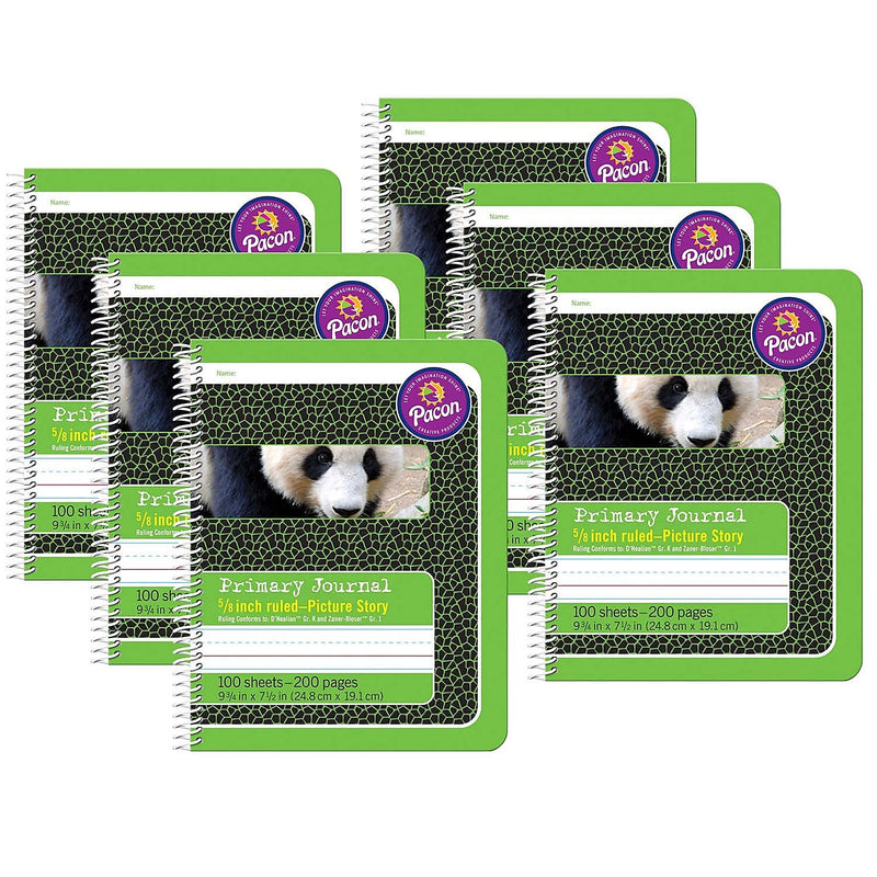 Pacon Primary Comp Book, Spiral Bound, D'Nealian/Zaner-Bloser Picture Story Ruled, 9-3/4" x 7-1/2", 100 Shts, 6Pk (PAC2434-6)