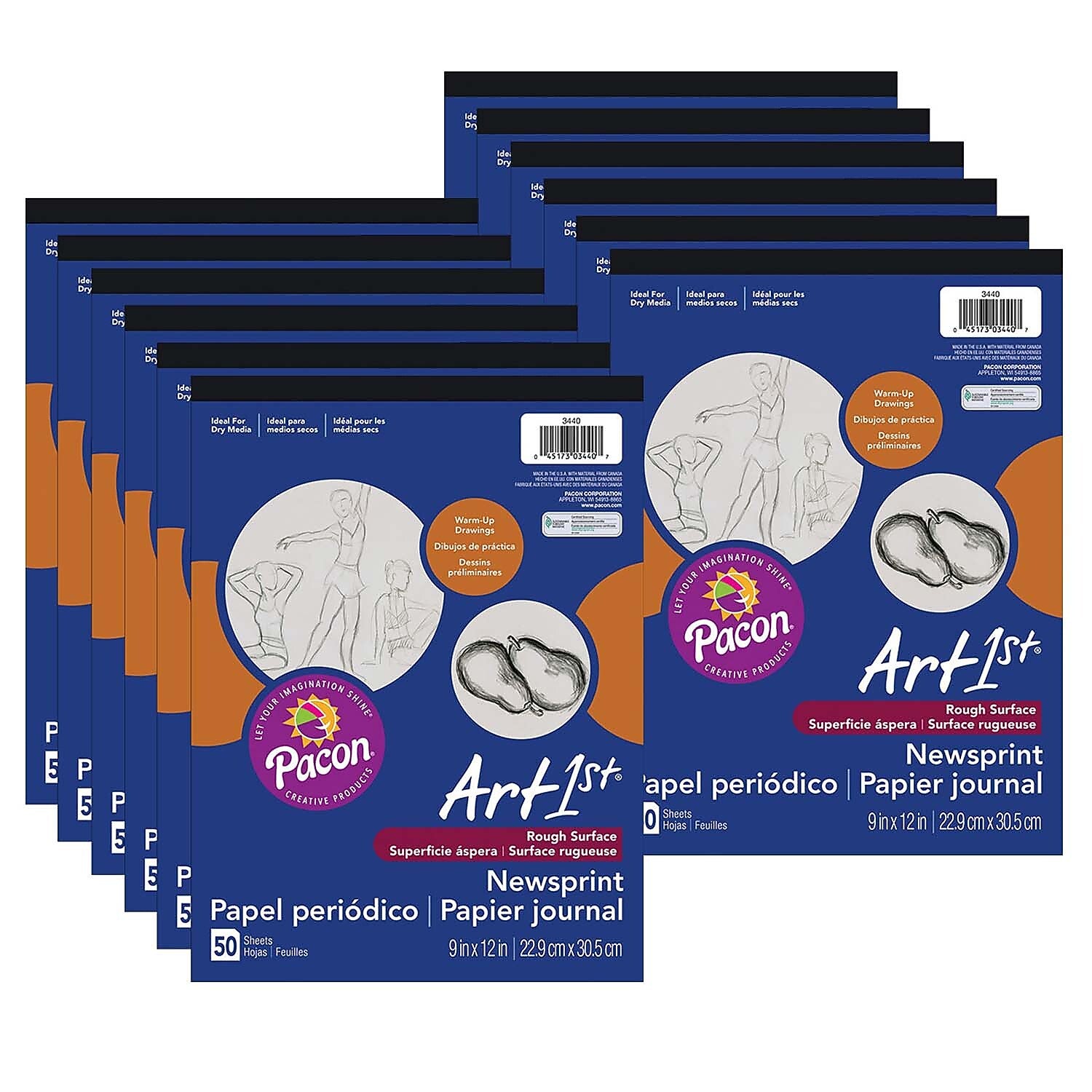 Ucreate 9" x 12" Newsprint Sketch Book, 50 Sheets/Book, 12/Bundle (PAC3440-12)