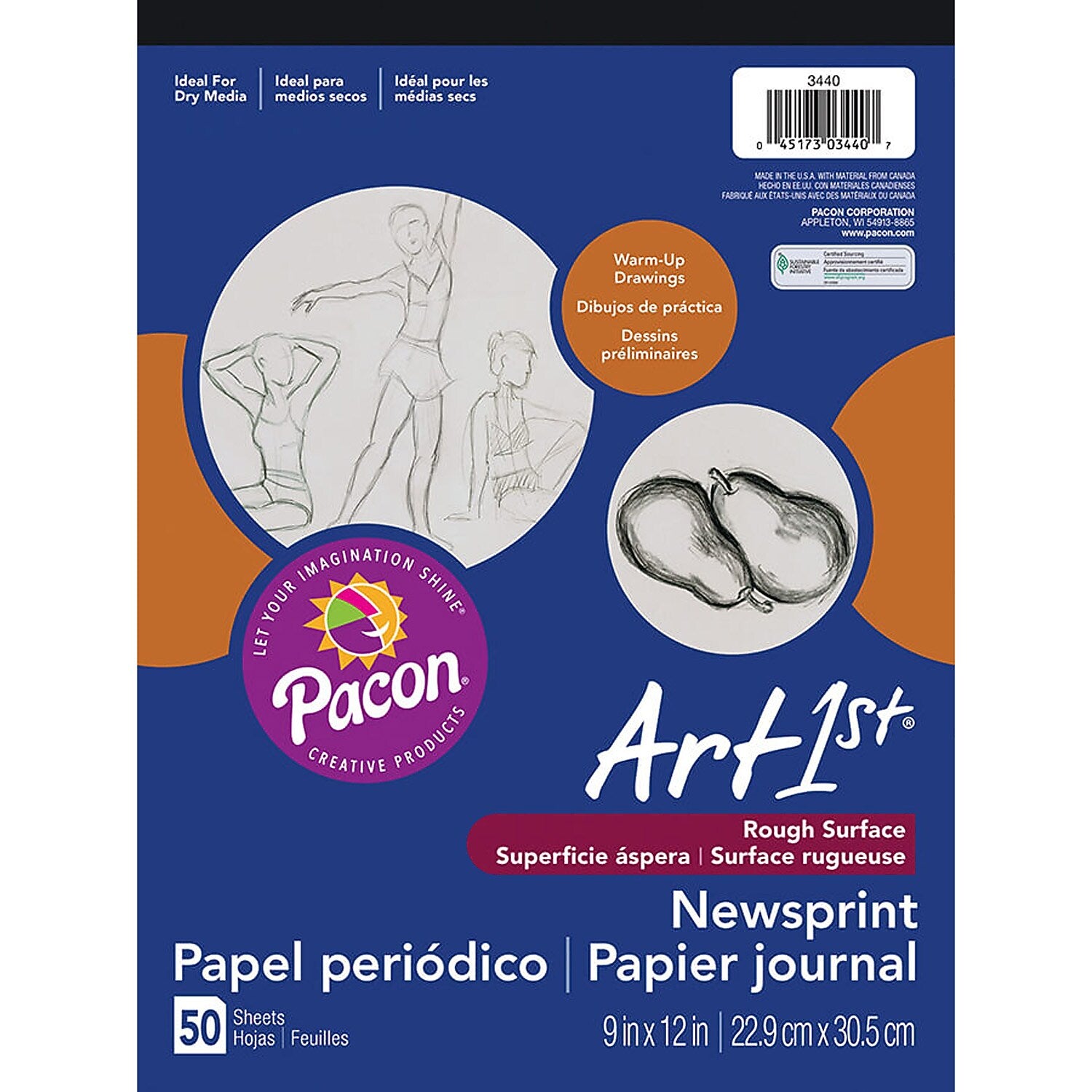 Ucreate 9" x 12" Newsprint Sketch Book, 50 Sheets/Book, 12/Bundle (PAC3440-12)