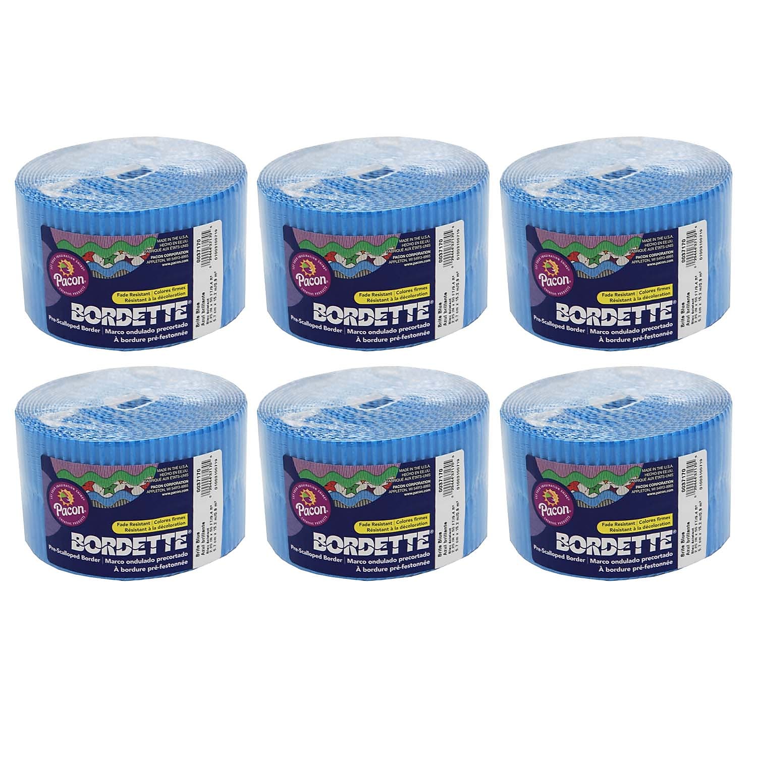 Bordette Decorative Border, Brite Blue, 2.25" x 50', 6 Rolls (PAC37176-6)
