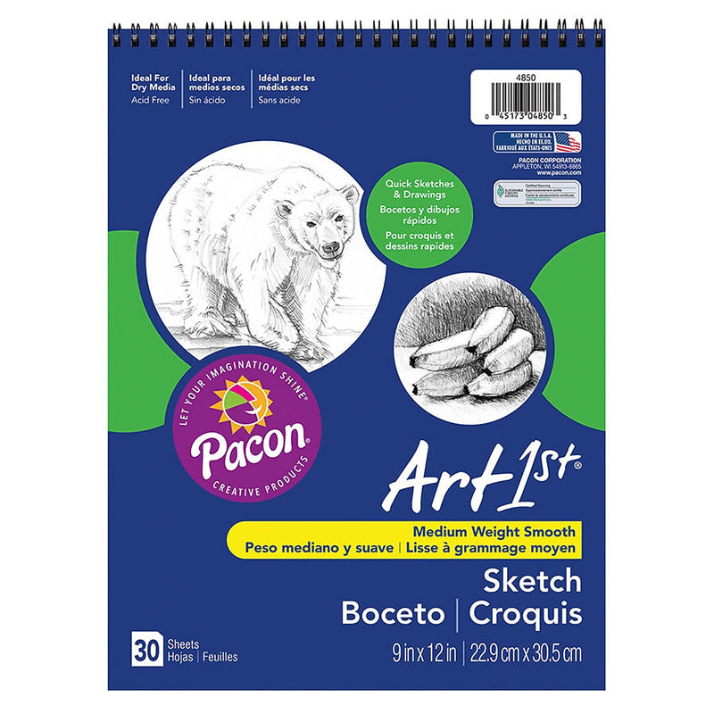 Ucreate Sketch Book, 9" x 12", Spiral Bound Sketch Book, 90 Sheets/Book, 3 Books/Bundle (PAC4850-3)