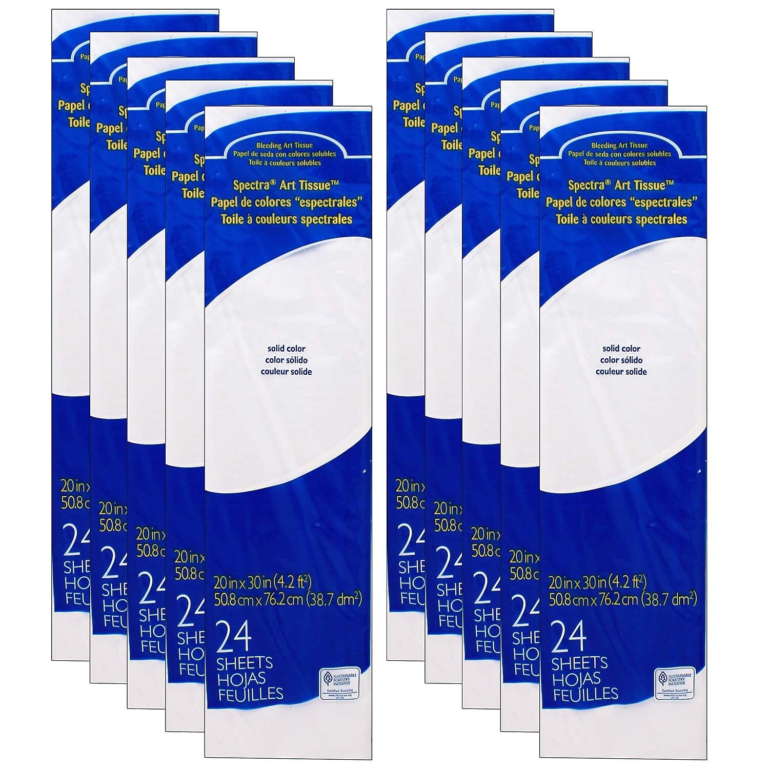 Spectra Deluxe Bleeding Art Tissue, White, 20" x 30", 24 Sheets Per Pack, 10 Packs (PAC59002-10)