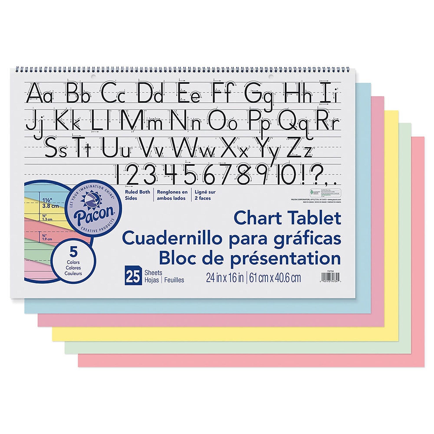 Pacon Easel Pad, 24" x 16", Primary Lined, 25 Sheets/Pad, 2 Pads/Bundle (PAC74734-2)