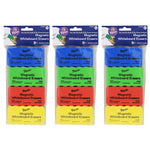 Pacon Magnetic Chalk & Whiteboard Eraser, 2.25" x 4.25", 4 Assorted Colors, 4 Erasers Per Pack, 3 Packs (PACAC2083-3)