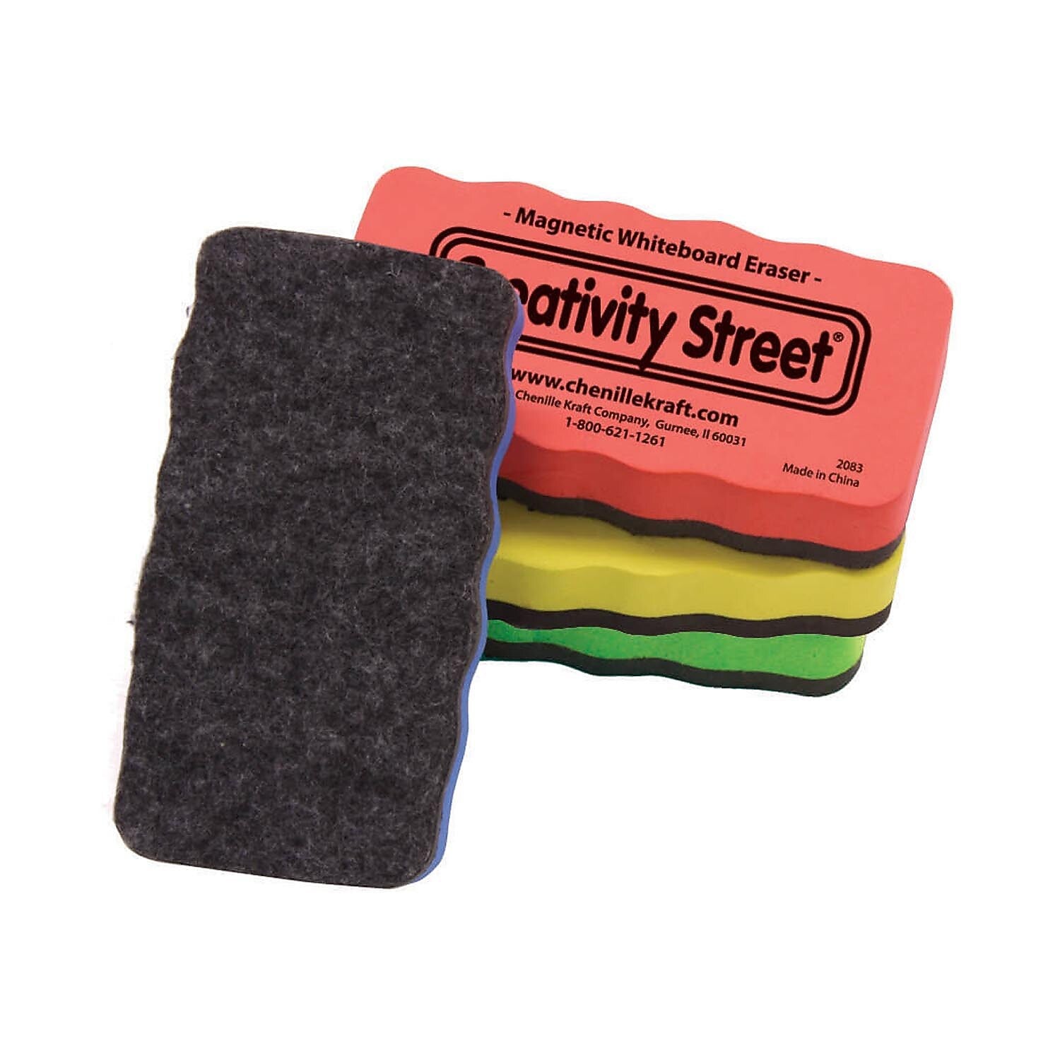Pacon Magnetic Chalk & Whiteboard Eraser, 2.25" x 4.25", 4 Assorted Colors, 4 Erasers Per Pack, 3 Packs (PACAC2083-3)