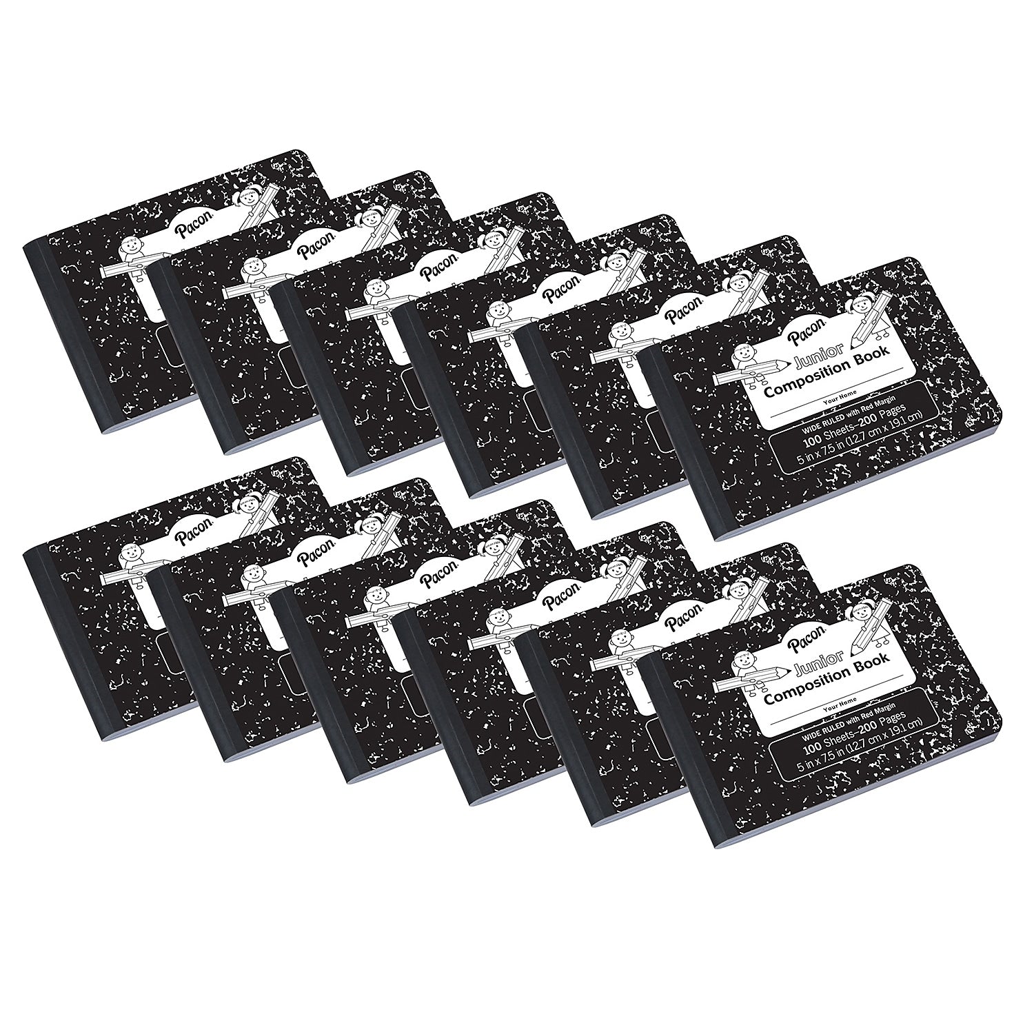 Pacon Composition Notebooks, 5" x 7.5", Wide Ruled, 100 Sheets, Black, 12/Bundle (PACMMK37090-12)