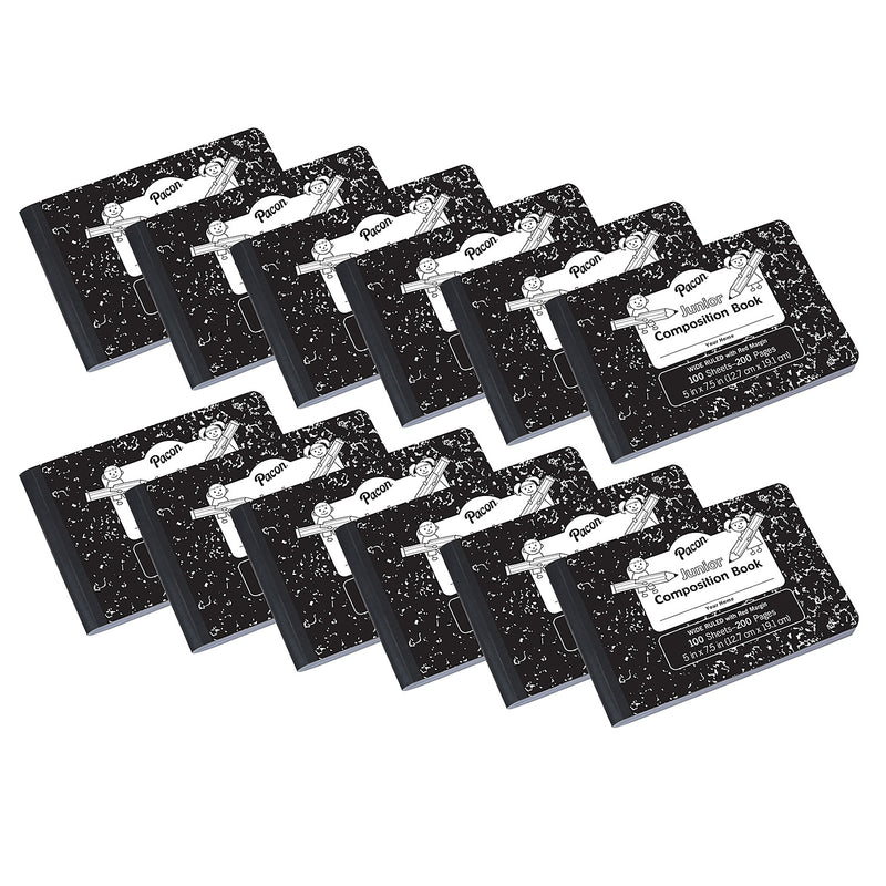 Pacon Composition Notebooks, 5" x 7.5", Wide Ruled, 100 Sheets, Black, 12/Bundle (PACMMK37090-12)