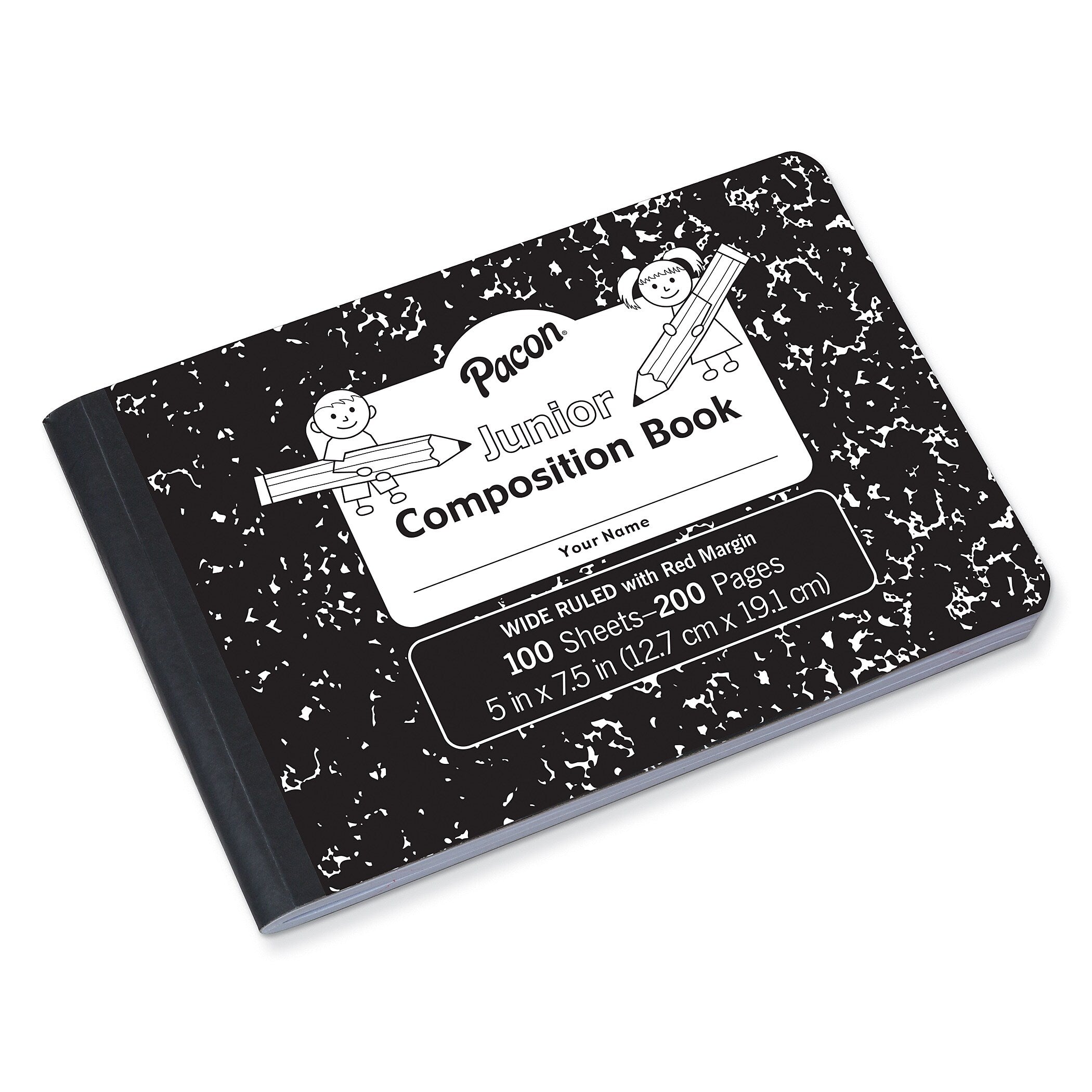 Pacon Composition Notebooks, 5" x 7.5", Wide Ruled, 100 Sheets, Black, 12/Bundle (PACMMK37090-12)