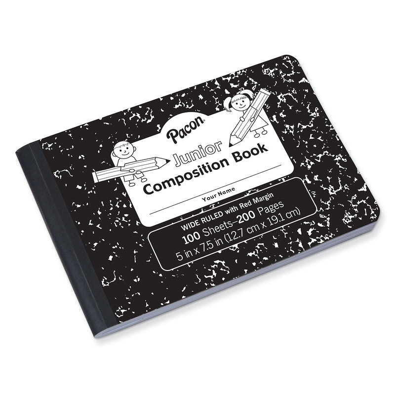 Pacon Composition Notebooks, 5" x 7.5", Wide Ruled, 100 Sheets, Black, 12/Bundle (PACMMK37090-12)