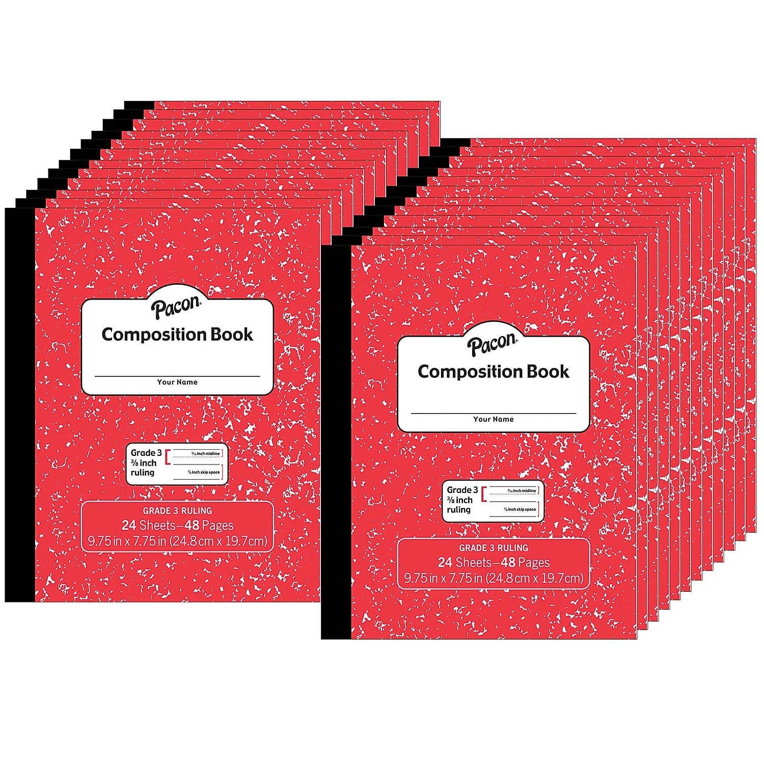 Pacon Composition Notebooks, 7.75" x 9.75", Wide Ruled, 24 Sheets, Red, 24/Bundle (PACMMK37139-24)