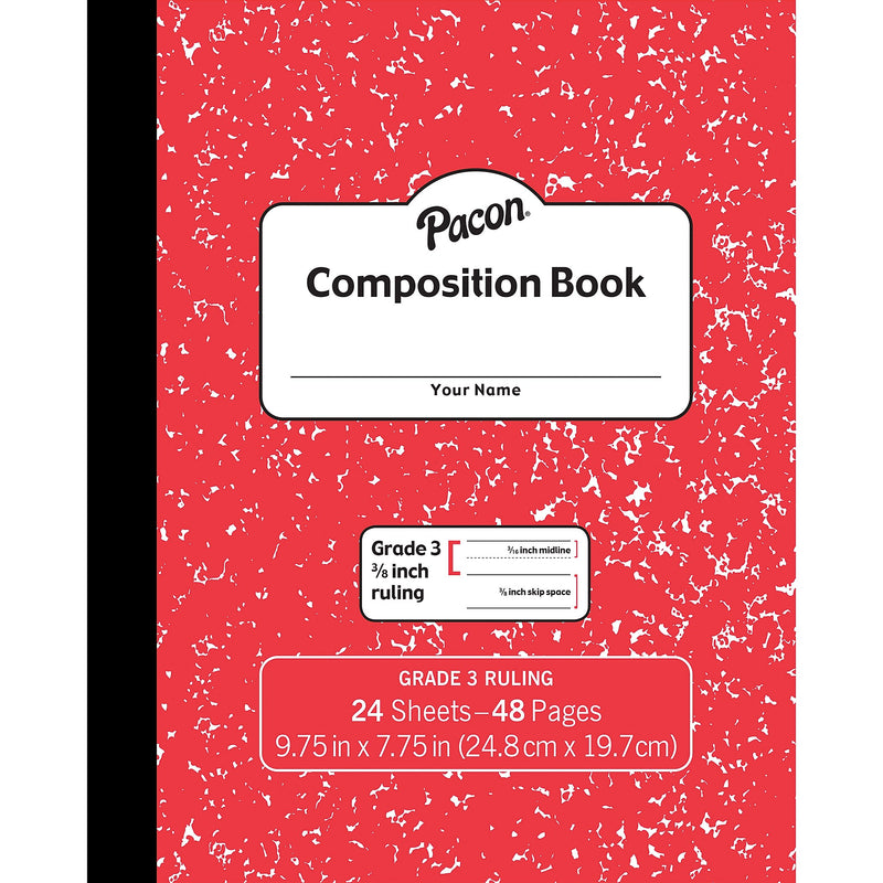 Pacon Composition Notebooks, 7.75" x 9.75", Wide Ruled, 24 Sheets, Red, 24/Bundle (PACMMK37139-24)