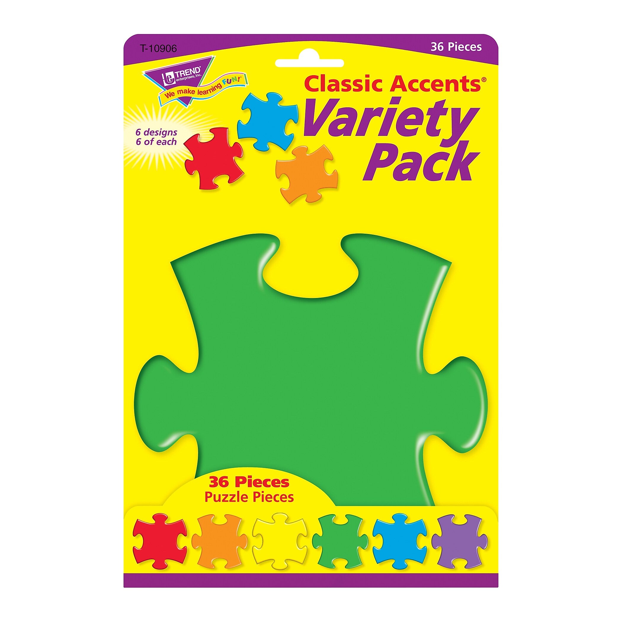 TREND Puzzle Pieces Classic Accents Variety Pack, 36/Pack, 3 Packs/Bundle (T-10906-3)
