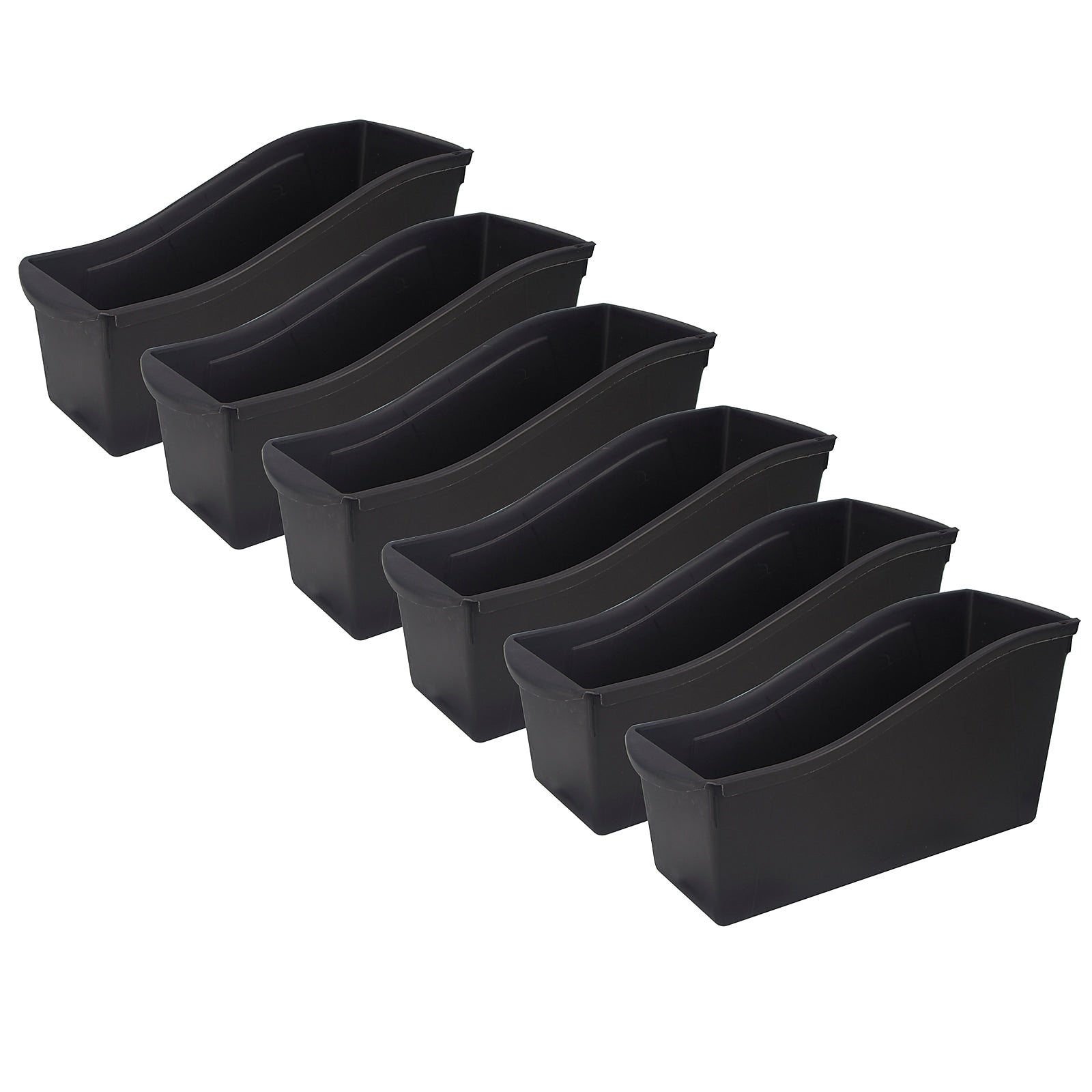 STOREX Plastic Large Book Bin, 7" x 14.5" x 5.25", Black, Pack of 6 (STX70109E06C-6)