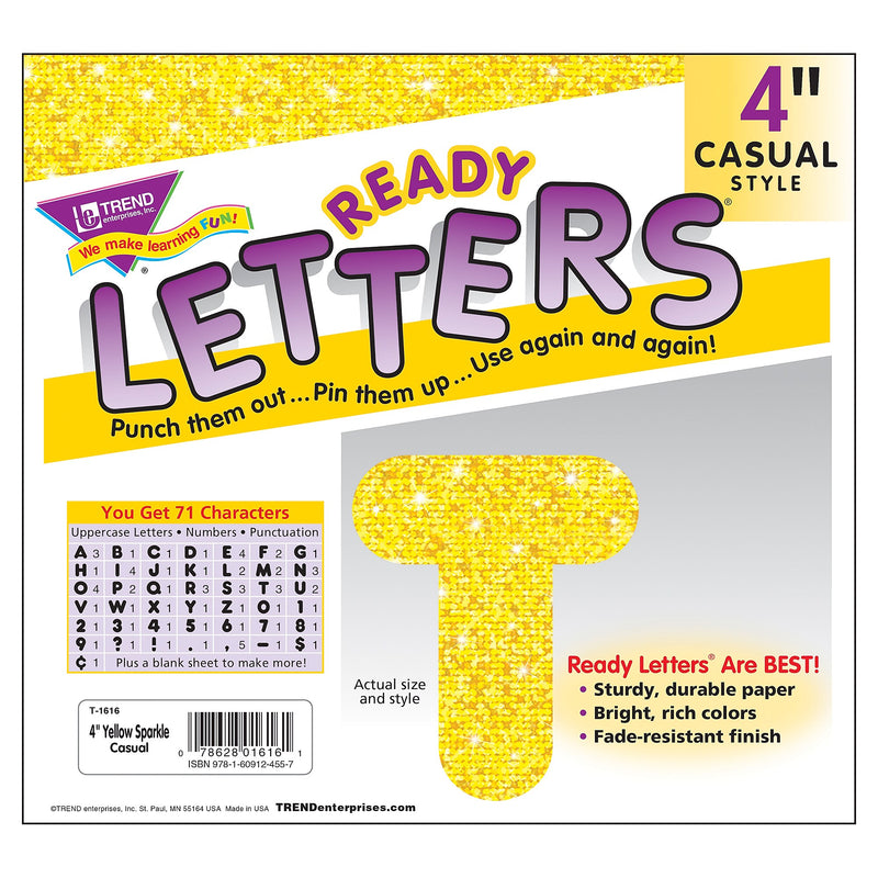 TREND 4" Sparkle Casual Uppercase Ready Letters, Yellow, 71/Pack, 3 Packs (T-1616-3)