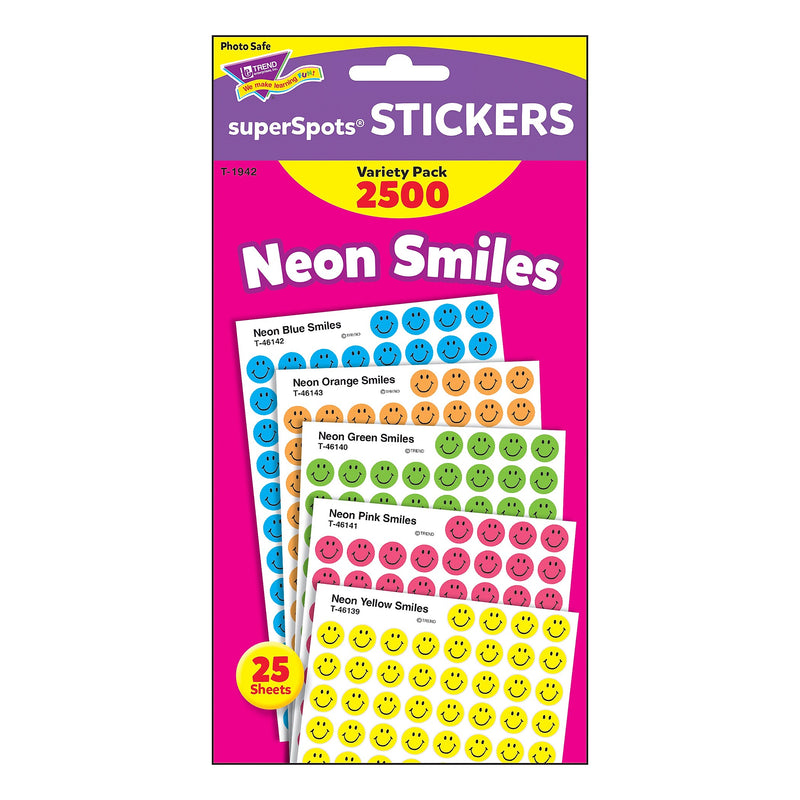 TREND Neon Smiles superSpots Stickers Variety Pack, 2500 Per Pack, 3 Packs (T-1942-3)