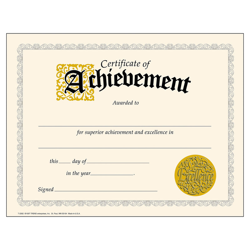 Trend Enterprises Achievement Certificates, 8.5" x 11", Multicolor, 6/Bundle (T-2562-6)