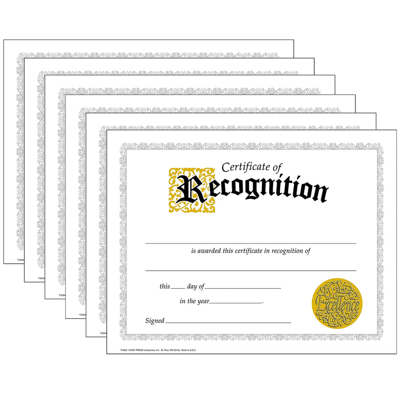TREND Certificate of Recognition Classic Certificates, 30 Per Pack, 6 Packs (T-2564-6)