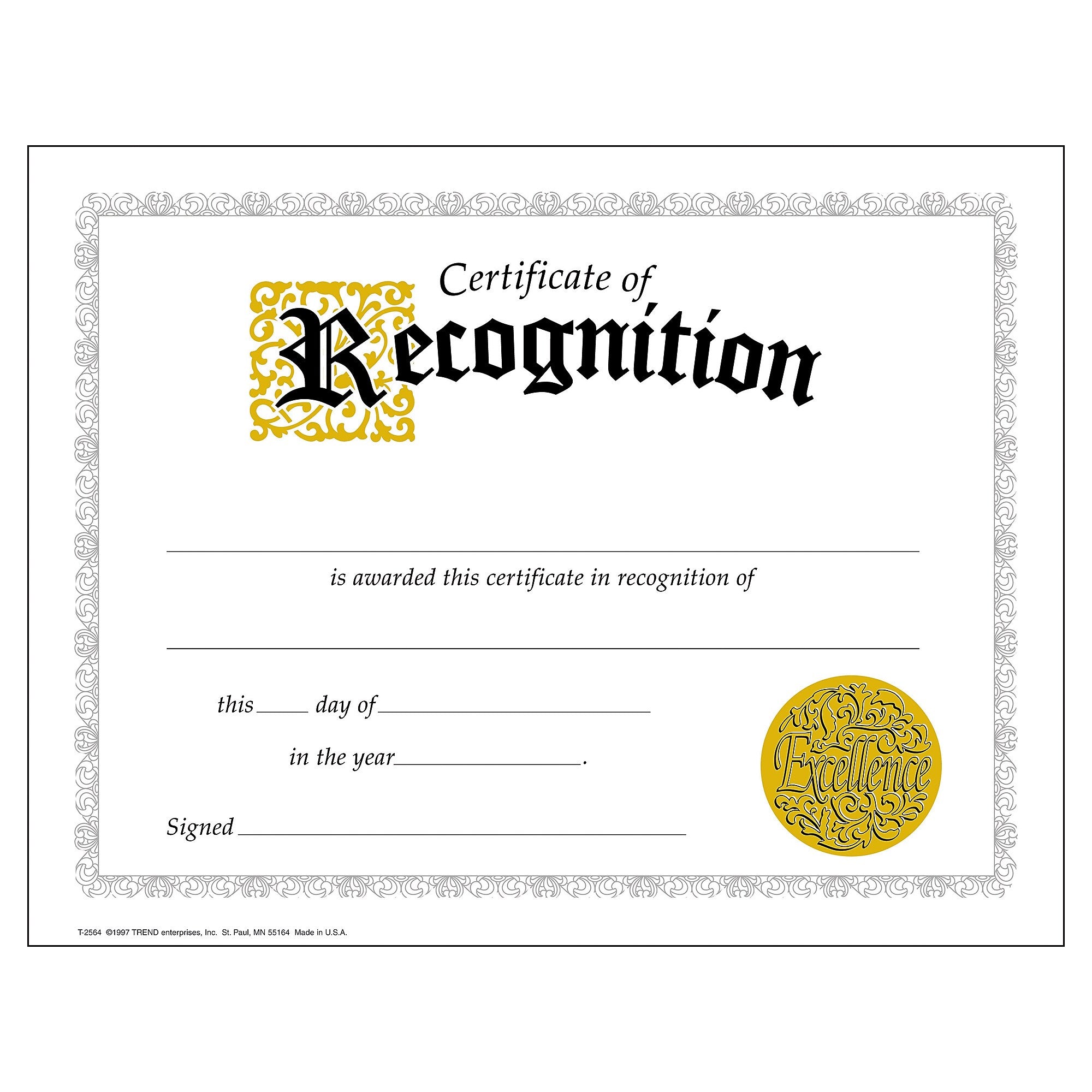 TREND Certificate of Recognition Classic Certificates, 30 Per Pack, 6 Packs (T-2564-6)