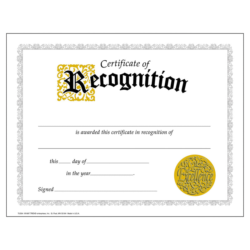 TREND Certificate of Recognition Classic Certificates, 30 Per Pack, 6 Packs (T-2564-6)