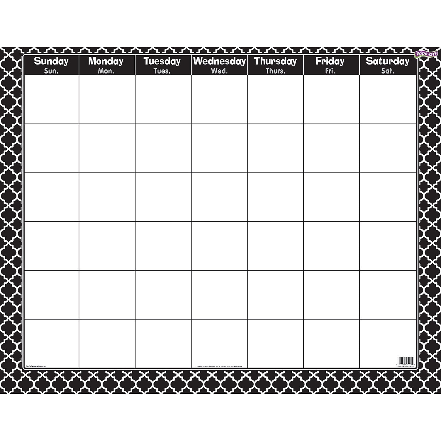 TREND Moroccan Black Wipe-Off Calendar, Monthly, Pack of 6 (T-27023-6)