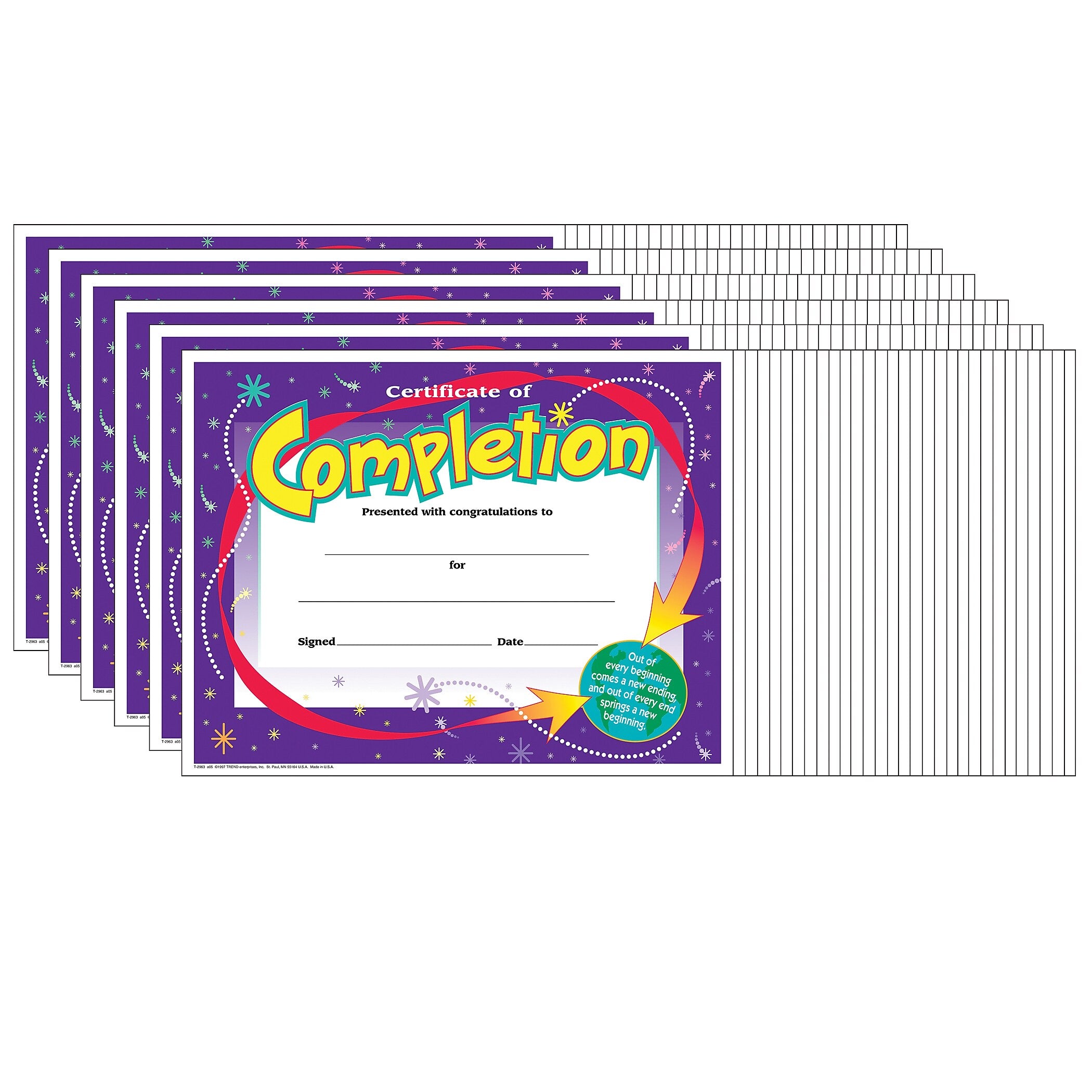 TREND Certificate of Completion Colorful Classics Certificates, 30 Per Pack, 6 Packs (T-2963-6)