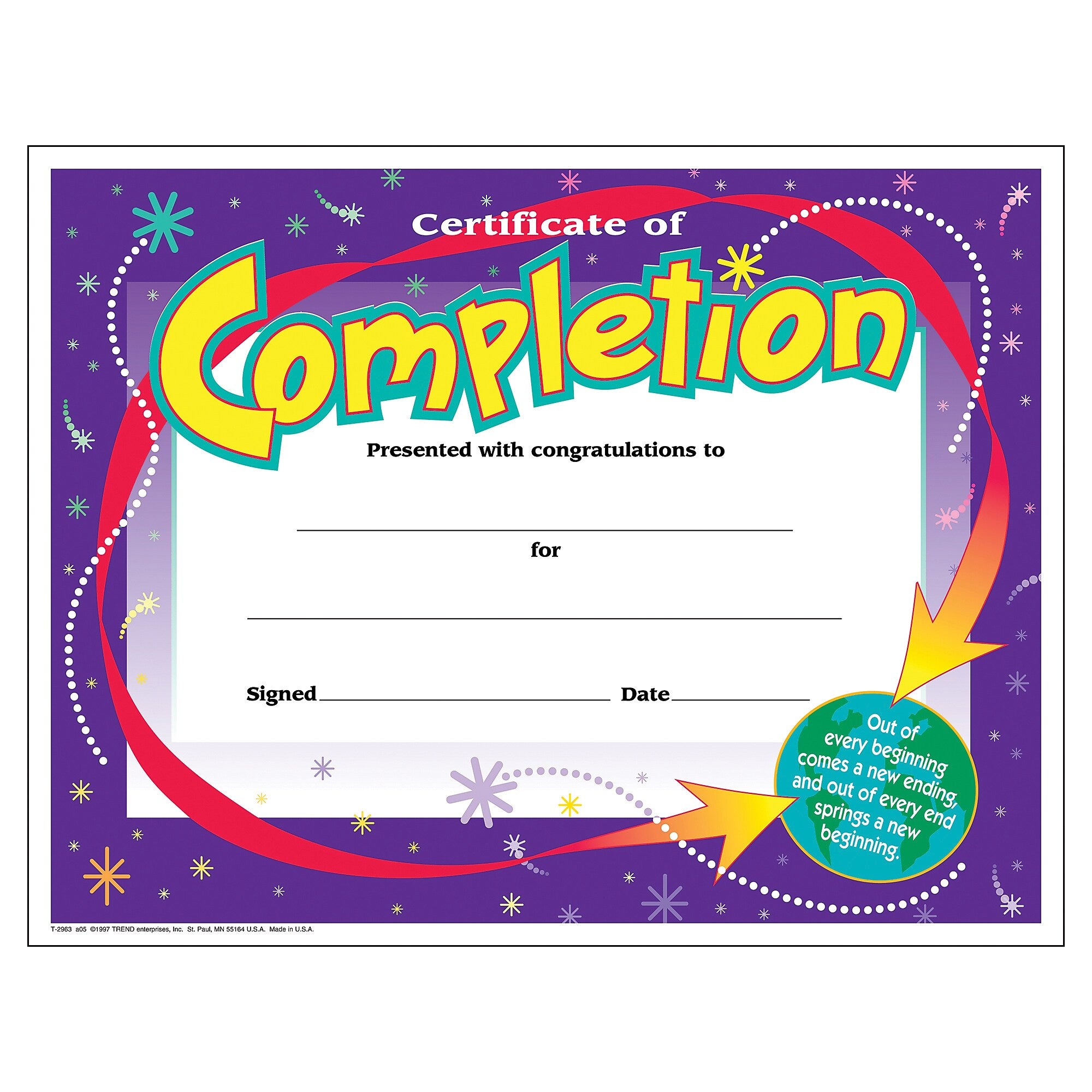 TREND Certificate of Completion Colorful Classics Certificates, 30 Per Pack, 6 Packs (T-2963-6)