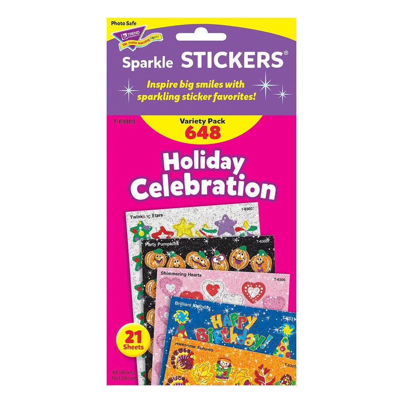 TREND Holiday Celebration Sparkle Stickers Variety Pack, 648 Per Pack, 2 Packs (T-63903-2)