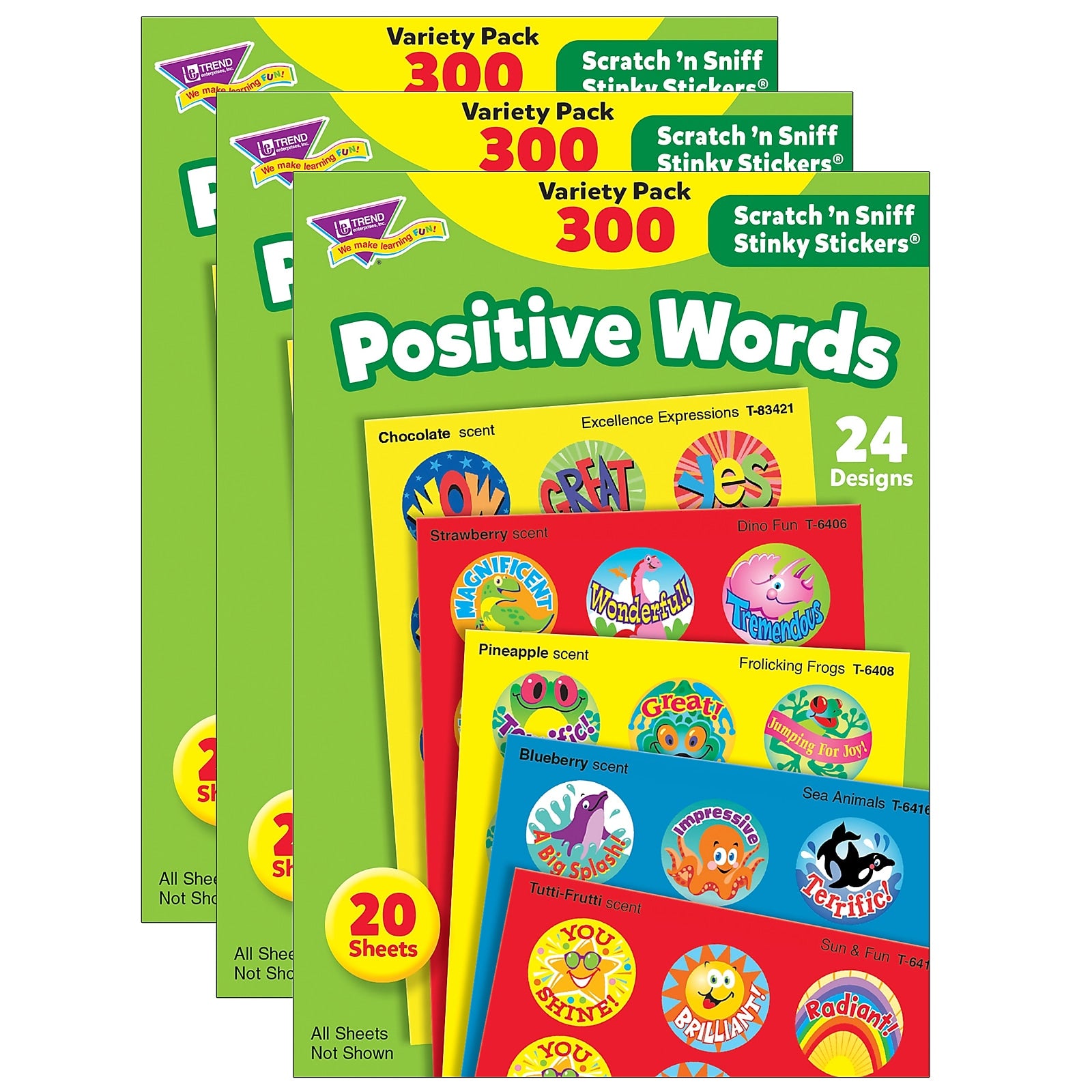 TREND Positive Words Stinky Stickers Variety Pack, 300 Per Pack, 3 Packs (T-6480-3)