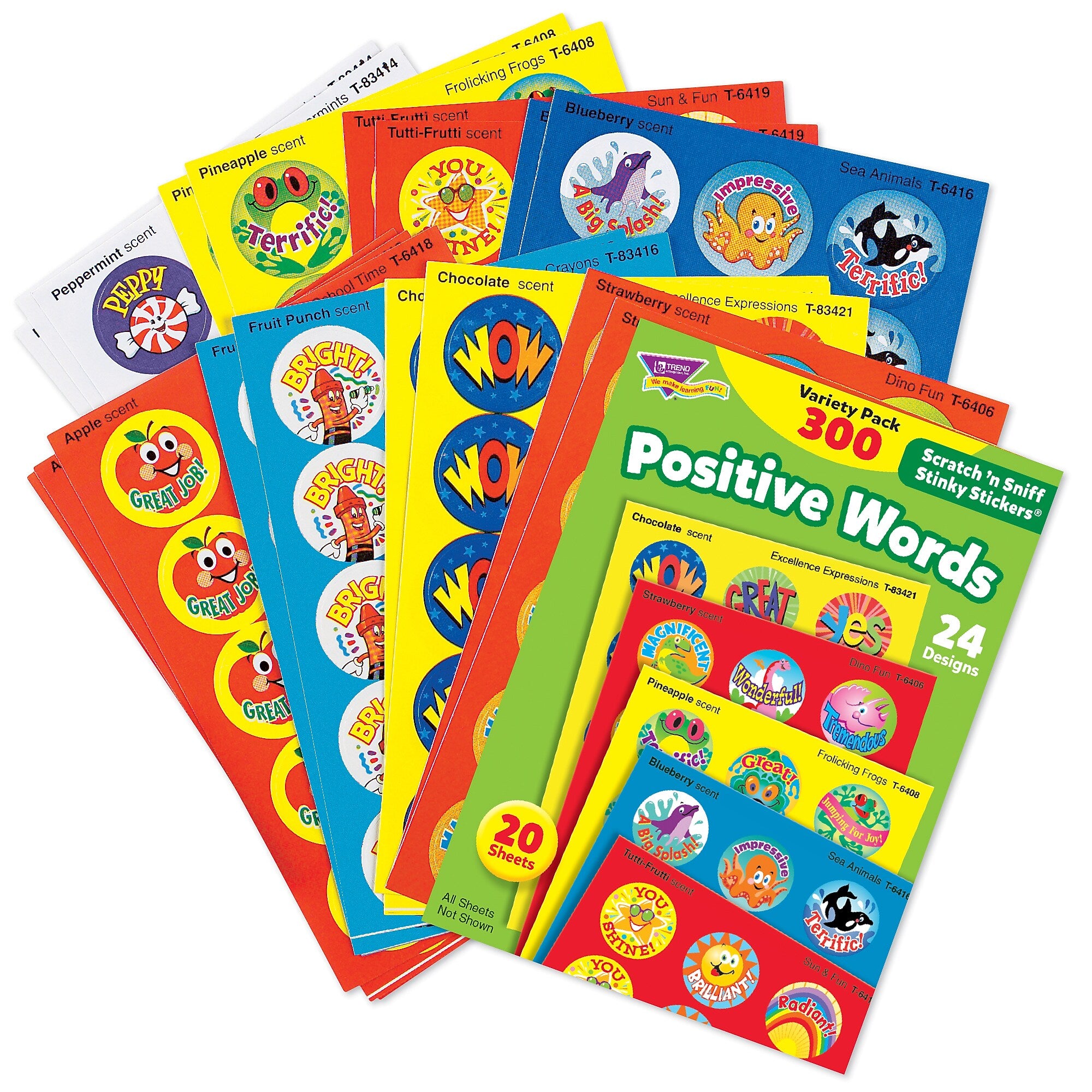 TREND Positive Words Stinky Stickers Variety Pack, 300 Per Pack, 3 Packs (T-6480-3)