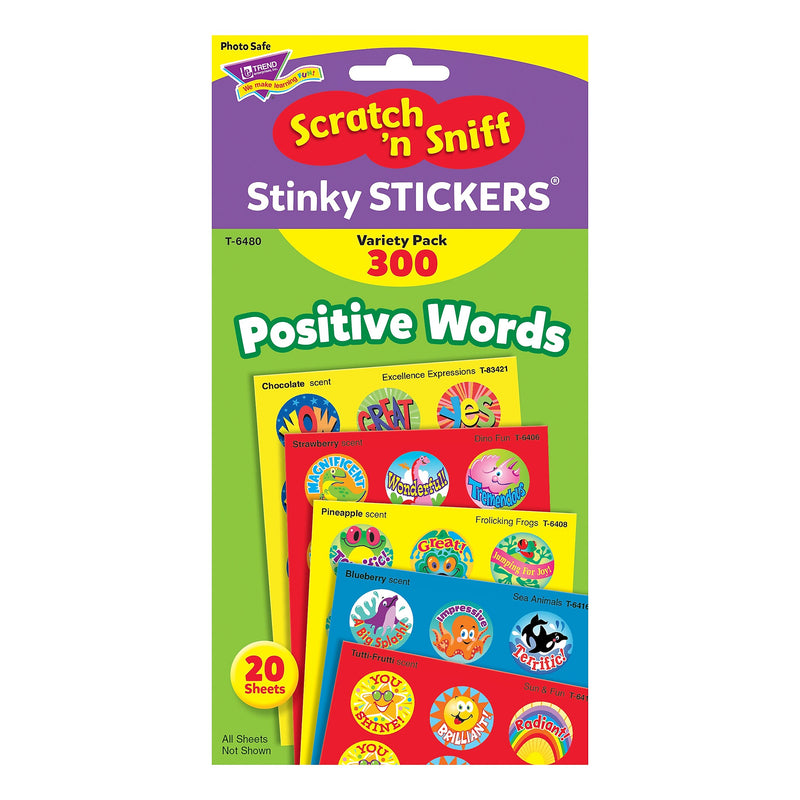 TREND Positive Words Stinky Stickers Variety Pack, 300 Per Pack, 3 Packs (T-6480-3)