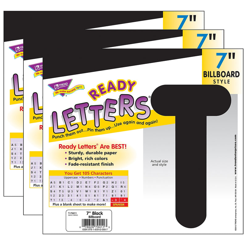 TREND 7" Billboard Uppercase Ready Letters, Black, 105/Pack, 3 Packs (T-79411-3)