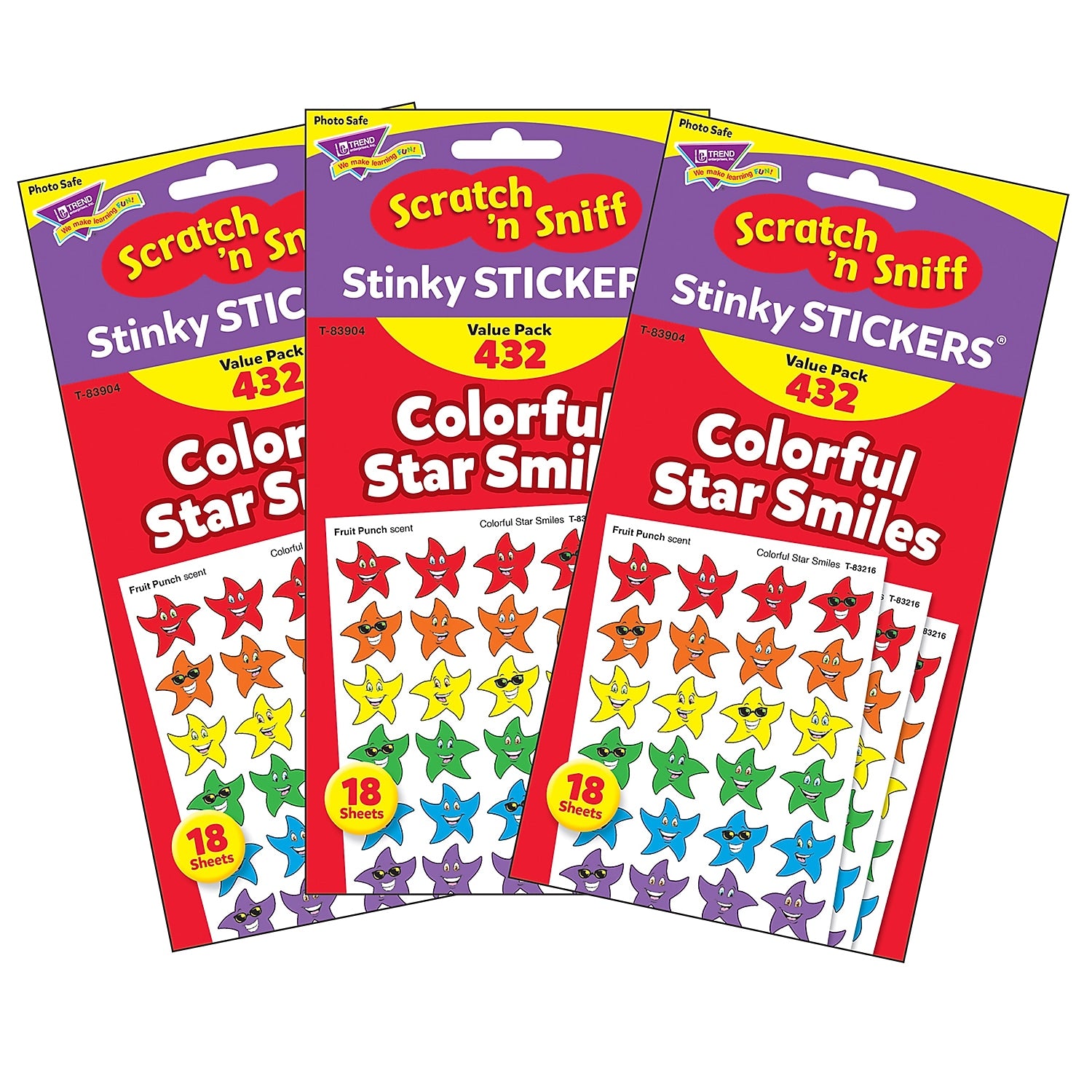 TREND Colorful Star Smiles Stinky Stickers® Variety Pack, 432 Per Pack, 3 Packs (T-83904-3)