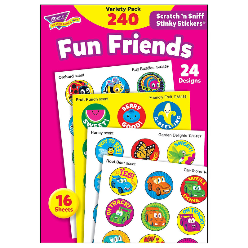 TREND Fun Friends Stinky Stickers Variety Pack, 240 Per Pack, 3 Packs (T-83917-3)
