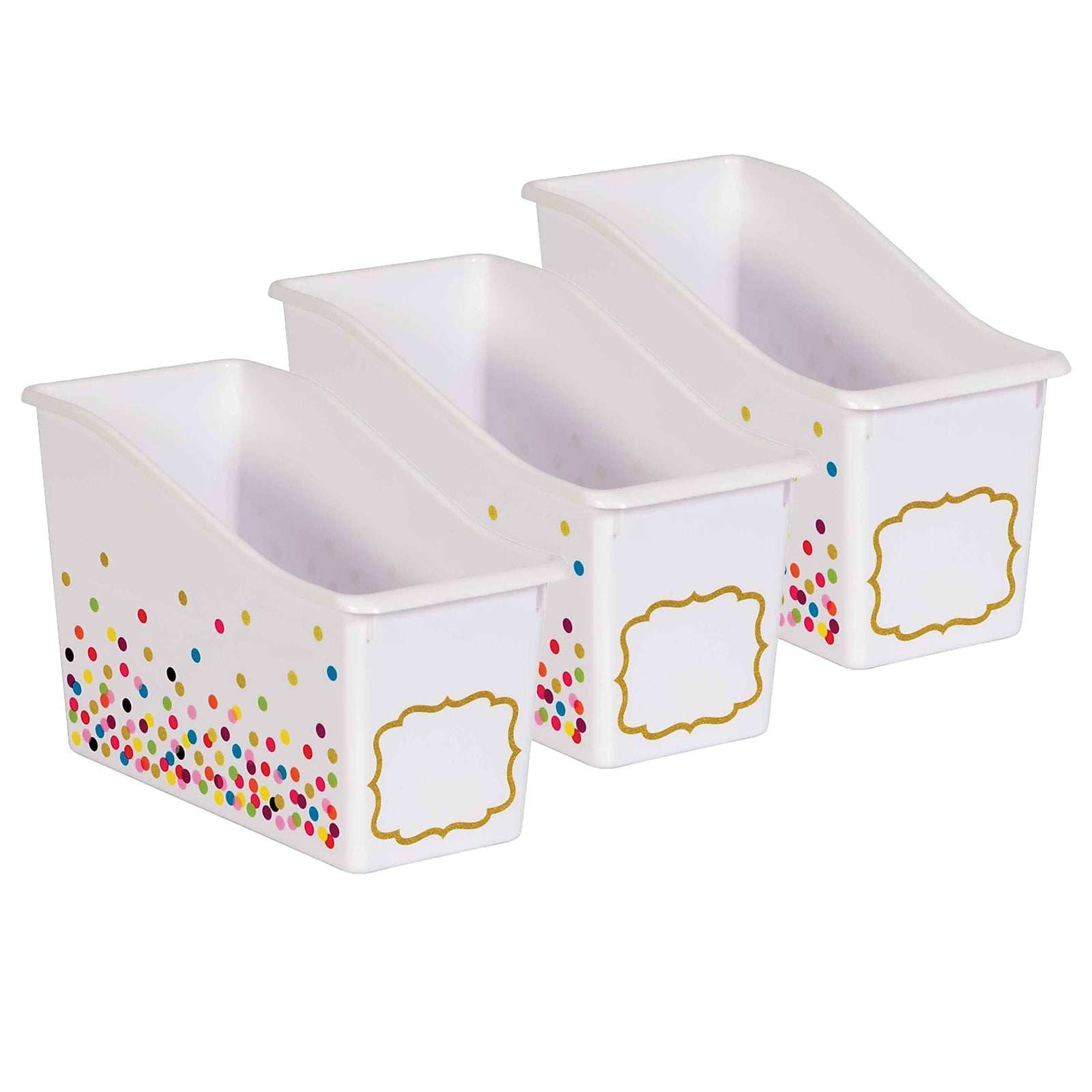 Teacher Created Resources® Plastic Confetti Book Bin, 5.5" x 11.38" x 7.5", Multicolored, Pack of 3 (TCR20335-3)