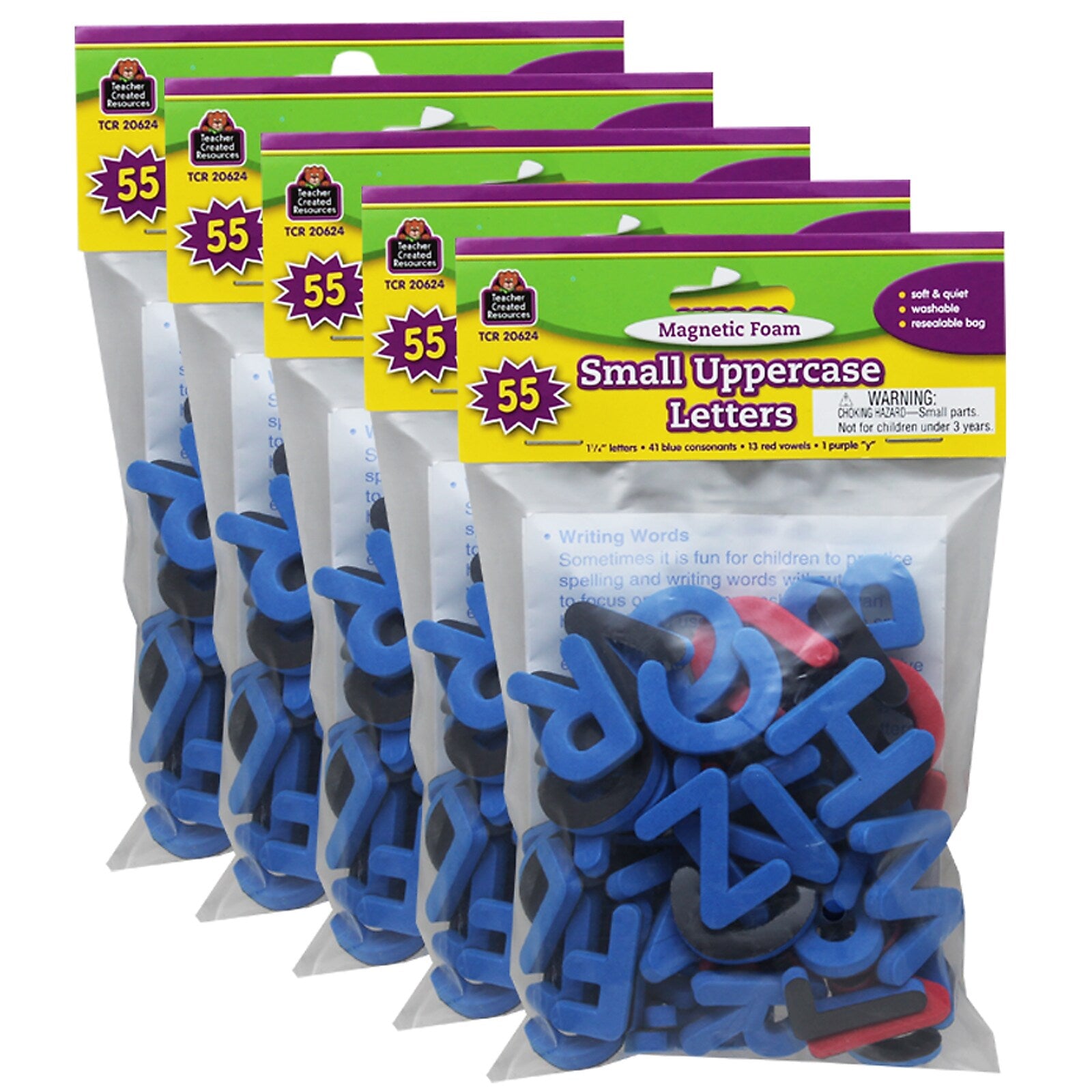 Teacher Created Resources 1.25" Magnetic Foam Small Uppercase Letters, Assorted Colors, 55/Pack, 5 Packs (TCR20624-5)