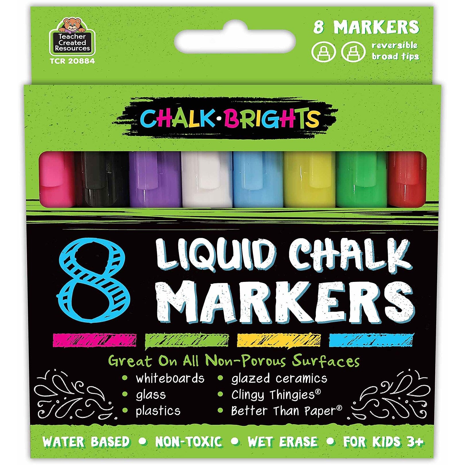 Teacher Created Resources Chalk Markers, Assorted Tip, Assorted, 8/Pack, 2 Packs/Bundle (TCR20884-2)