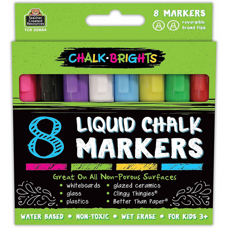 Teacher Created Resources Chalk Markers, Assorted Tip, Assorted, 8/Pack, 2 Packs/Bundle (TCR20884-2)