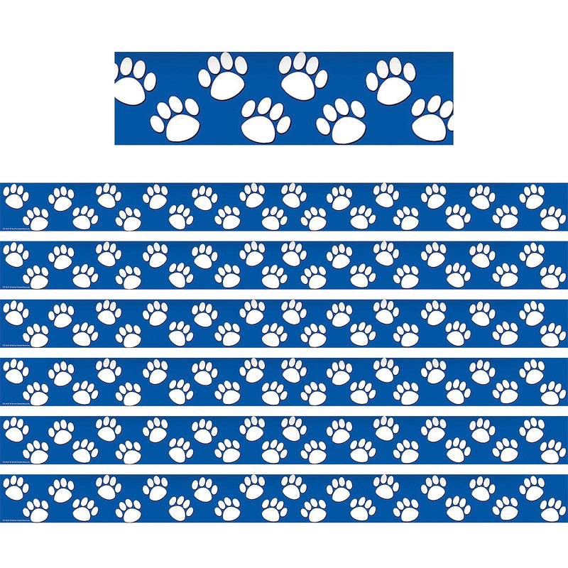 Teacher Created Resources Blue with White Paw Prints Border Trim, 3.5" x 3.125', Blue/White, 12/Pack, 6 Packs/Bundle