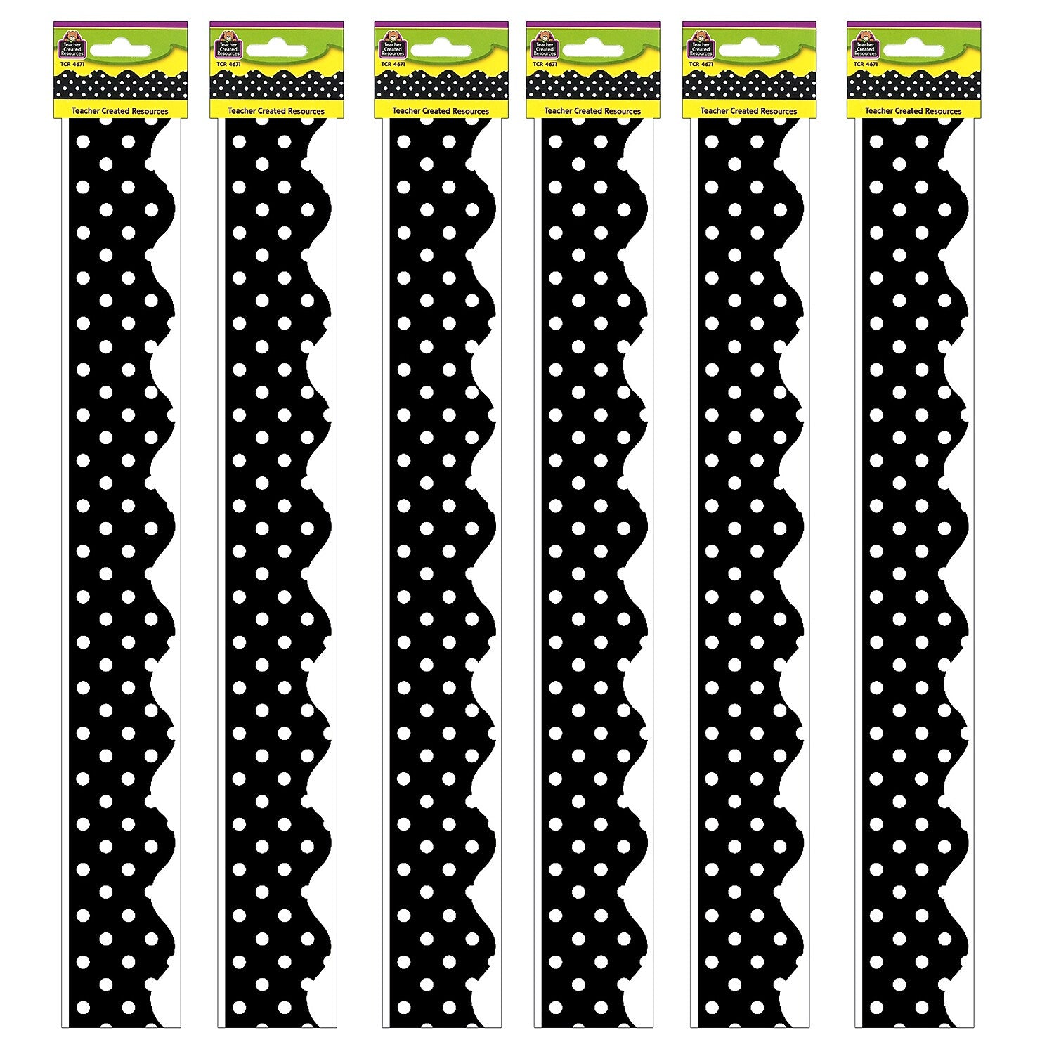 Teacher Created Resources Black Mini Polka Dots Border Trim, 35 Feet Per Pack, 6 Packs (TCR4671-6)