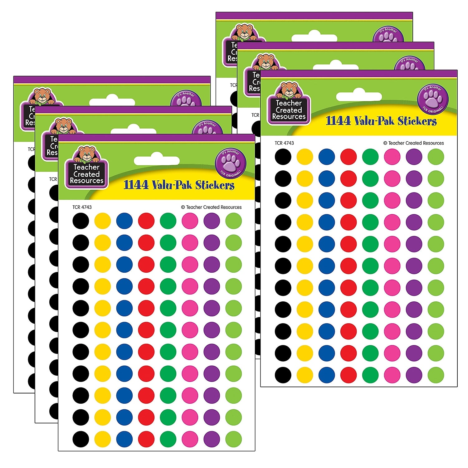 Teacher Created Resources Mini Colorful Circles Valu-Pak Stickers, 1144/Pack, 6 Packs/Bundle (TCR4743-6)