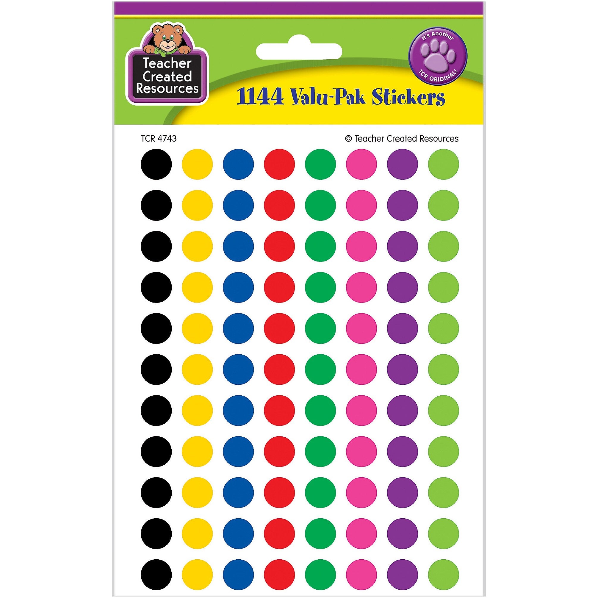 Teacher Created Resources Mini Colorful Circles Valu-Pak Stickers, 1144/Pack, 6 Packs/Bundle (TCR4743-6)